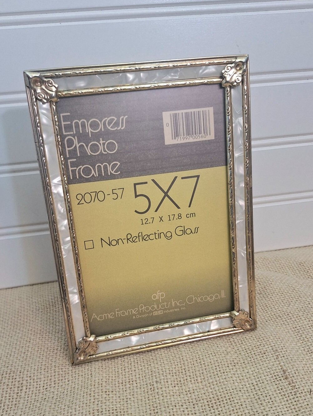Vintage Mother Of Pearl, Brass Tone Picture Frame 5x7